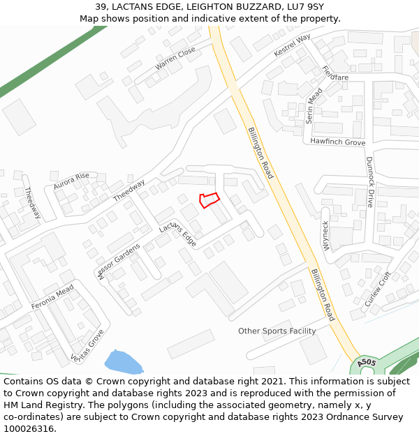 39, LACTANS EDGE, LEIGHTON BUZZARD, LU7 9SY: Location map and indicative extent of plot