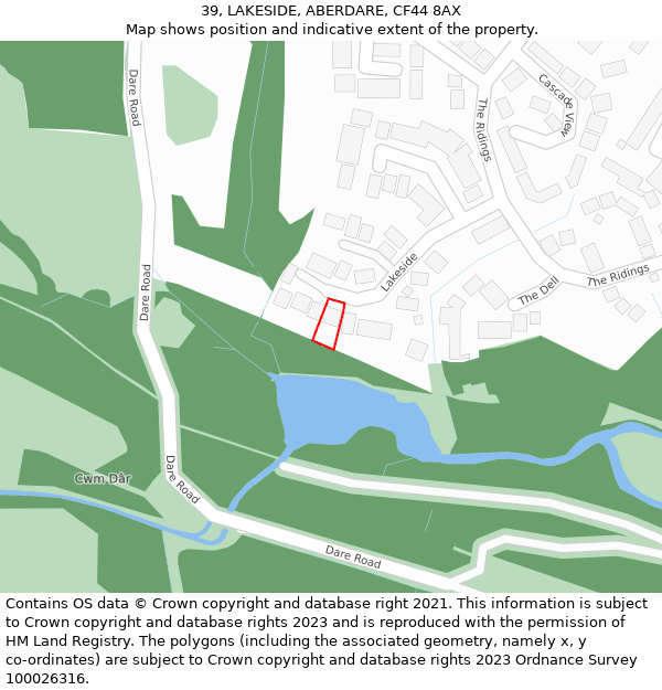 39, LAKESIDE, ABERDARE, CF44 8AX: Location map and indicative extent of plot