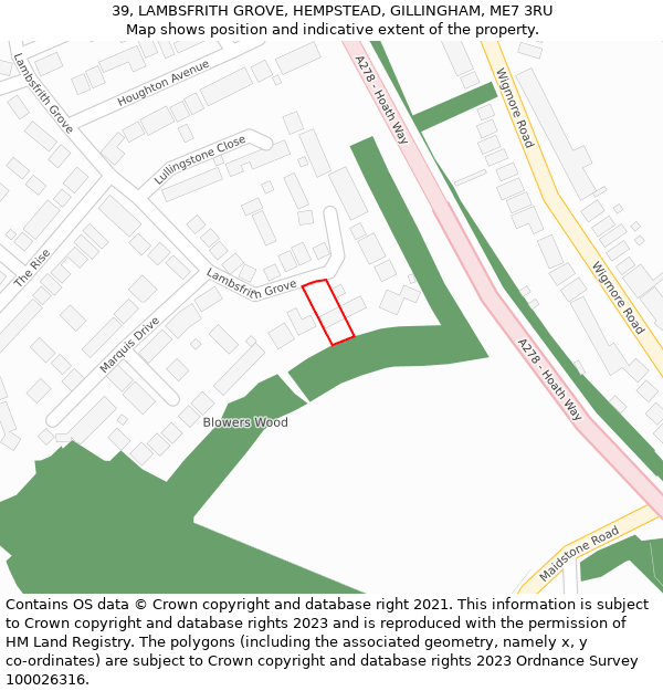 39, LAMBSFRITH GROVE, HEMPSTEAD, GILLINGHAM, ME7 3RU: Location map and indicative extent of plot