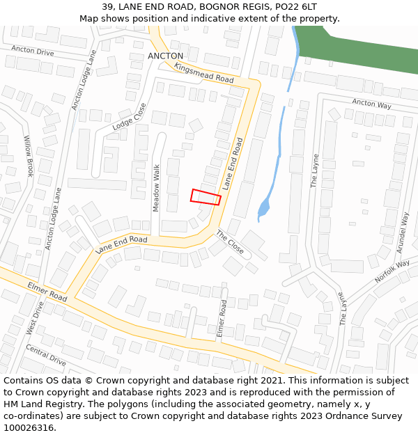 39, LANE END ROAD, BOGNOR REGIS, PO22 6LT: Location map and indicative extent of plot