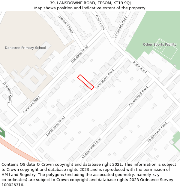 39, LANSDOWNE ROAD, EPSOM, KT19 9QJ: Location map and indicative extent of plot