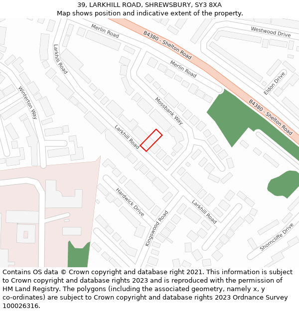 39, LARKHILL ROAD, SHREWSBURY, SY3 8XA: Location map and indicative extent of plot