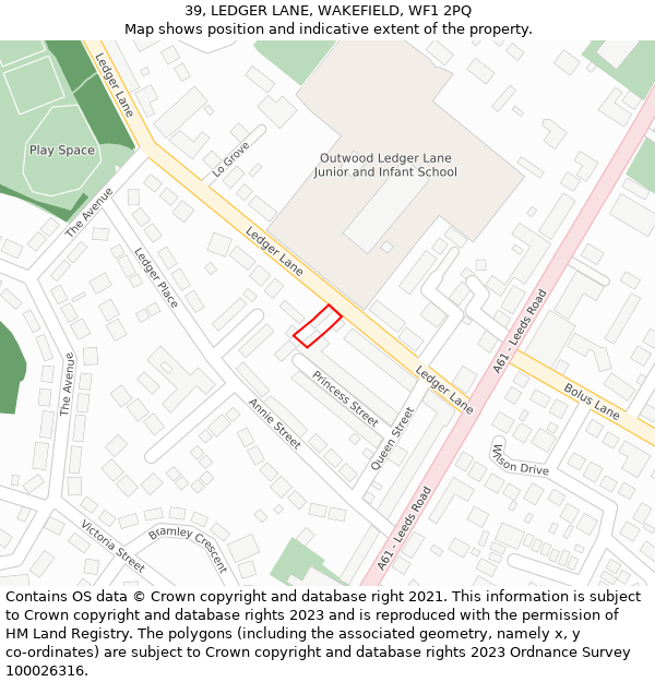 39, LEDGER LANE, WAKEFIELD, WF1 2PQ: Location map and indicative extent of plot