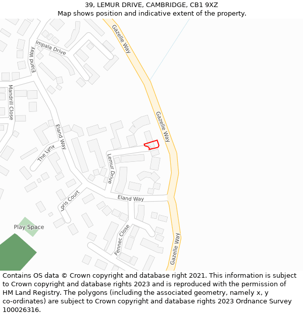 39, LEMUR DRIVE, CAMBRIDGE, CB1 9XZ: Location map and indicative extent of plot