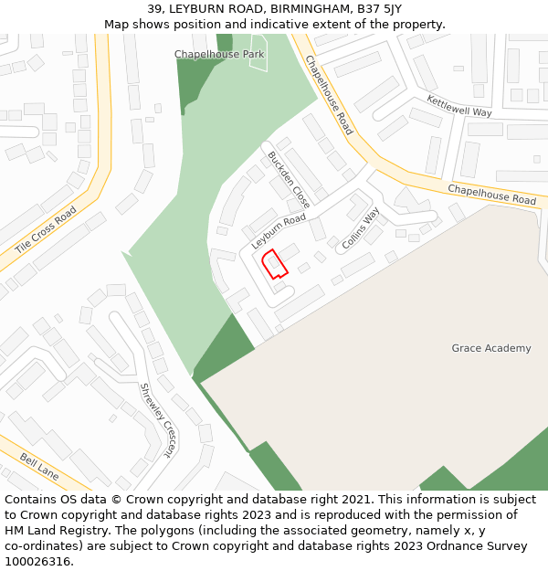 39, LEYBURN ROAD, BIRMINGHAM, B37 5JY: Location map and indicative extent of plot