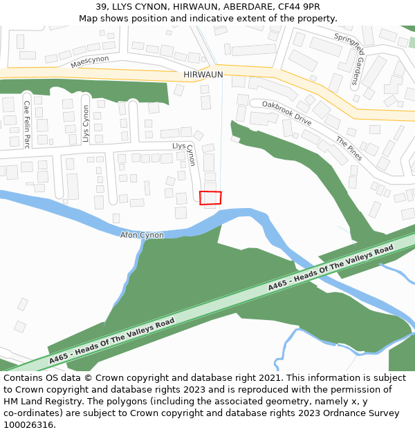 39, LLYS CYNON, HIRWAUN, ABERDARE, CF44 9PR: Location map and indicative extent of plot