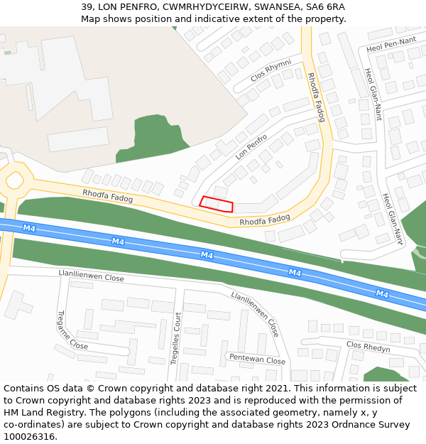 39, LON PENFRO, CWMRHYDYCEIRW, SWANSEA, SA6 6RA: Location map and indicative extent of plot