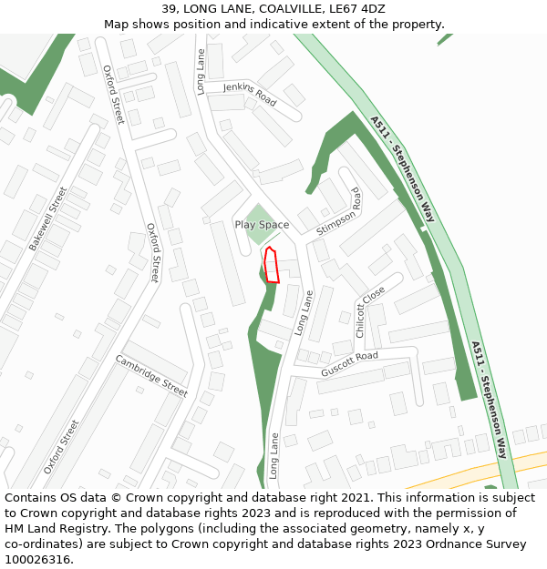 39, LONG LANE, COALVILLE, LE67 4DZ: Location map and indicative extent of plot