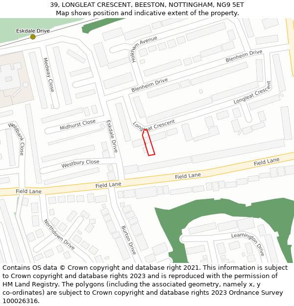 39, LONGLEAT CRESCENT, BEESTON, NOTTINGHAM, NG9 5ET: Location map and indicative extent of plot