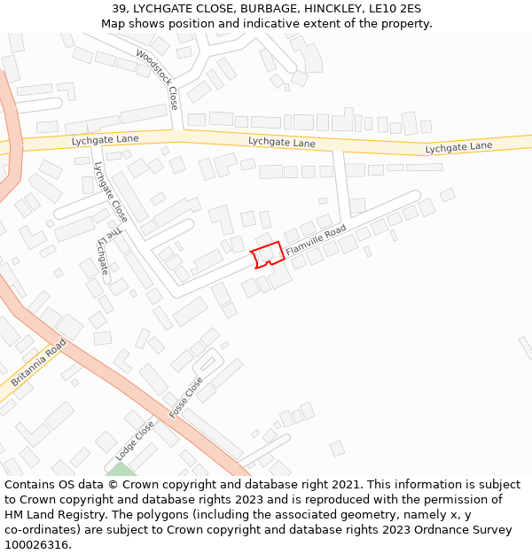 39, LYCHGATE CLOSE, BURBAGE, HINCKLEY, LE10 2ES: Location map and indicative extent of plot