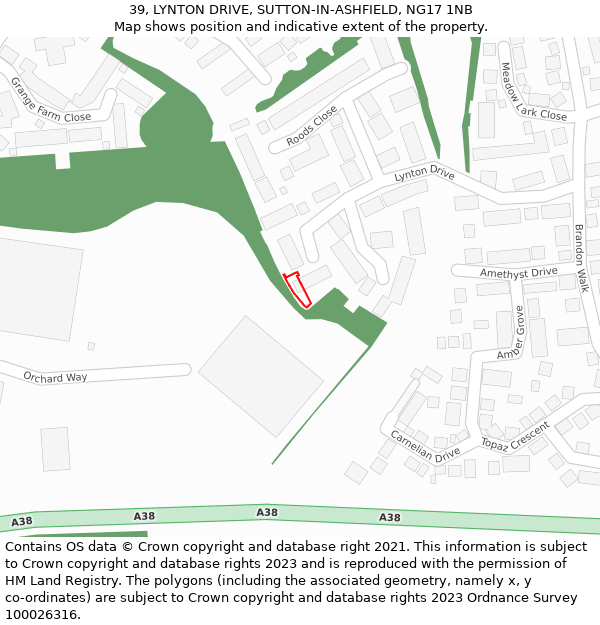 39, LYNTON DRIVE, SUTTON-IN-ASHFIELD, NG17 1NB: Location map and indicative extent of plot