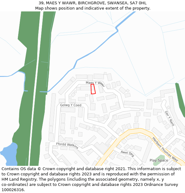 39, MAES Y WAWR, BIRCHGROVE, SWANSEA, SA7 0HL: Location map and indicative extent of plot