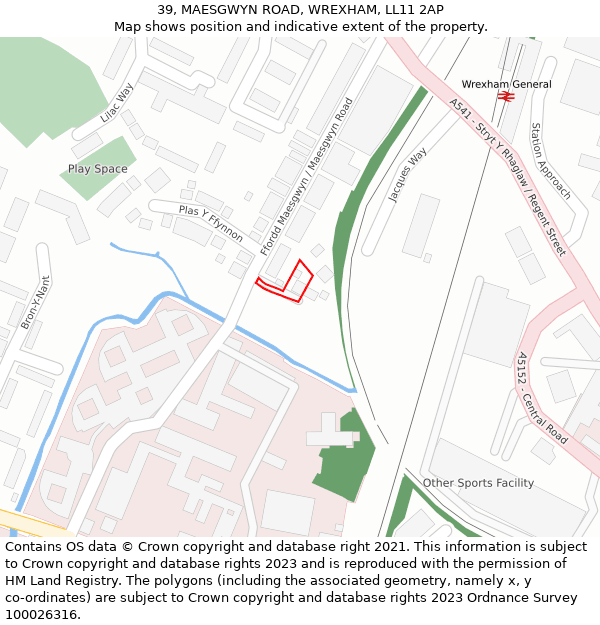 39, MAESGWYN ROAD, WREXHAM, LL11 2AP: Location map and indicative extent of plot