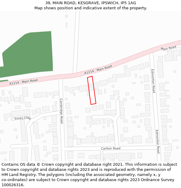 39, MAIN ROAD, KESGRAVE, IPSWICH, IP5 1AG: Location map and indicative extent of plot