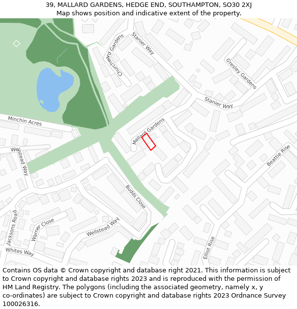 39, MALLARD GARDENS, HEDGE END, SOUTHAMPTON, SO30 2XJ: Location map and indicative extent of plot