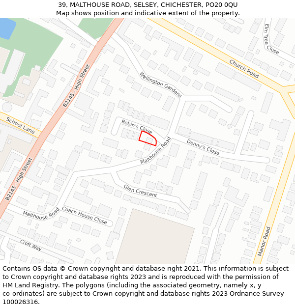 39, MALTHOUSE ROAD, SELSEY, CHICHESTER, PO20 0QU: Location map and indicative extent of plot