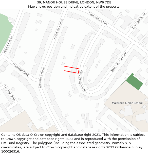 39, MANOR HOUSE DRIVE, LONDON, NW6 7DE: Location map and indicative extent of plot