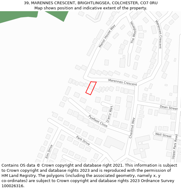 39, MARENNES CRESCENT, BRIGHTLINGSEA, COLCHESTER, CO7 0RU: Location map and indicative extent of plot