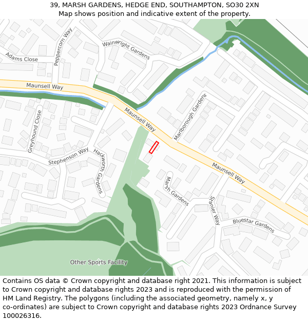 39, MARSH GARDENS, HEDGE END, SOUTHAMPTON, SO30 2XN: Location map and indicative extent of plot