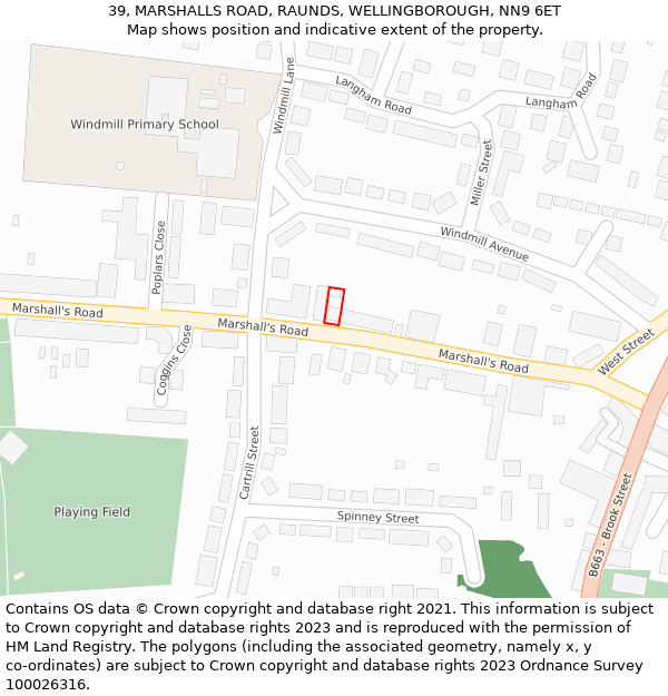 39, MARSHALLS ROAD, RAUNDS, WELLINGBOROUGH, NN9 6ET: Location map and indicative extent of plot