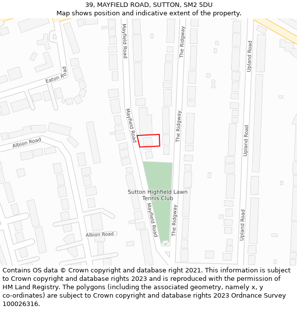 39, MAYFIELD ROAD, SUTTON, SM2 5DU: Location map and indicative extent of plot