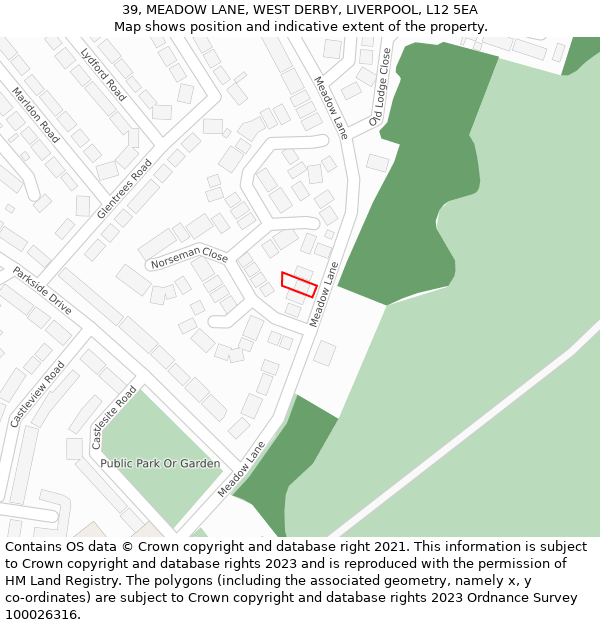 39, MEADOW LANE, WEST DERBY, LIVERPOOL, L12 5EA: Location map and indicative extent of plot