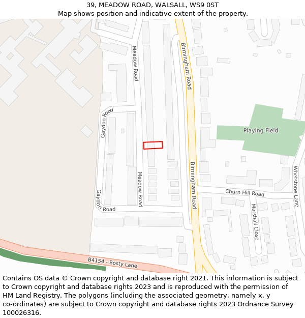 39, MEADOW ROAD, WALSALL, WS9 0ST: Location map and indicative extent of plot