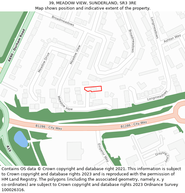 39, MEADOW VIEW, SUNDERLAND, SR3 3RE: Location map and indicative extent of plot