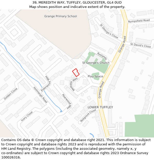 39, MEREDITH WAY, TUFFLEY, GLOUCESTER, GL4 0UD: Location map and indicative extent of plot