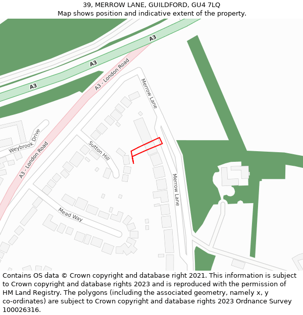 39, MERROW LANE, GUILDFORD, GU4 7LQ: Location map and indicative extent of plot