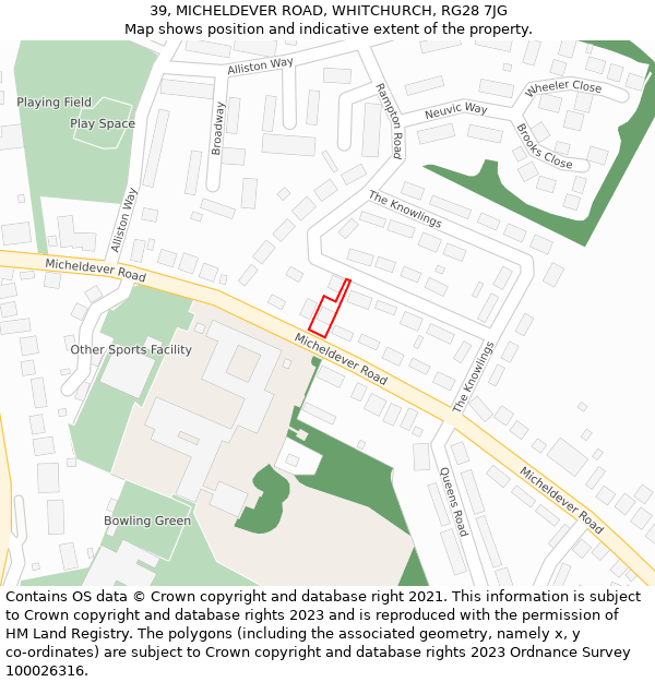 39, MICHELDEVER ROAD, WHITCHURCH, RG28 7JG: Location map and indicative extent of plot