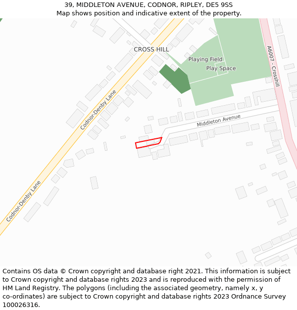 39, MIDDLETON AVENUE, CODNOR, RIPLEY, DE5 9SS: Location map and indicative extent of plot