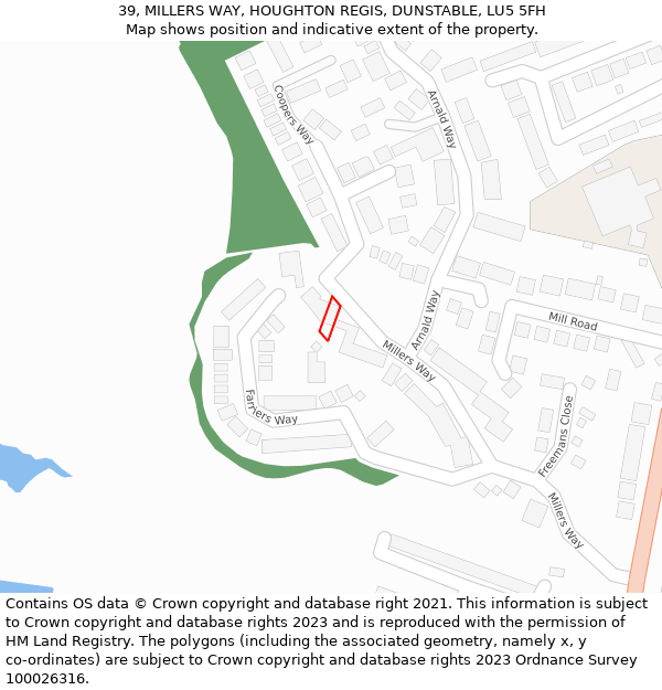 39, MILLERS WAY, HOUGHTON REGIS, DUNSTABLE, LU5 5FH: Location map and indicative extent of plot