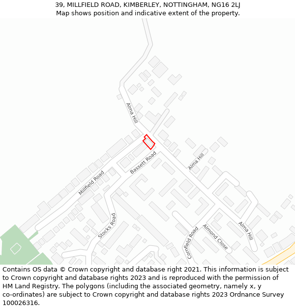 39, MILLFIELD ROAD, KIMBERLEY, NOTTINGHAM, NG16 2LJ: Location map and indicative extent of plot