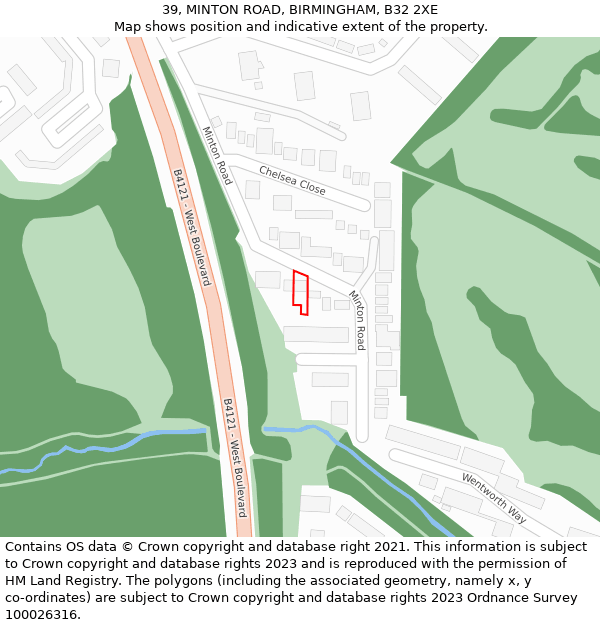 39, MINTON ROAD, BIRMINGHAM, B32 2XE: Location map and indicative extent of plot