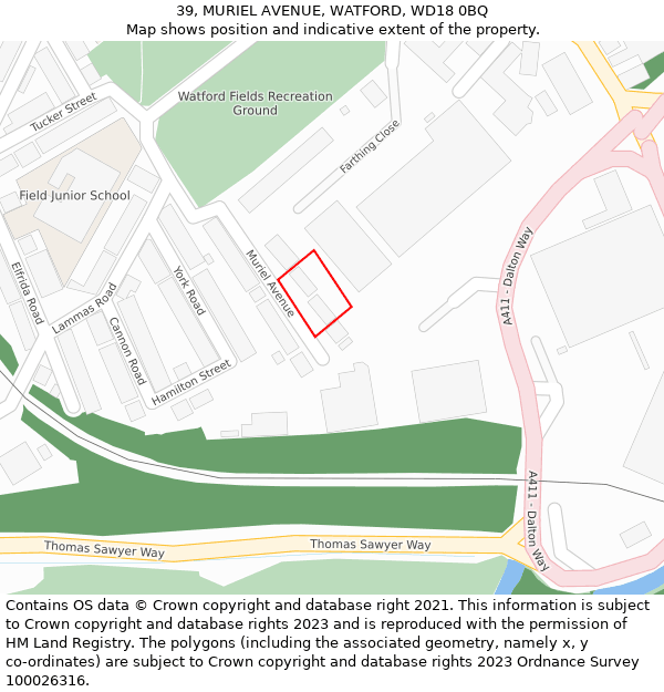39, MURIEL AVENUE, WATFORD, WD18 0BQ: Location map and indicative extent of plot