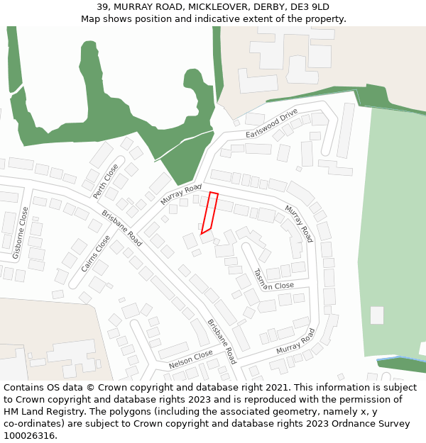 39, MURRAY ROAD, MICKLEOVER, DERBY, DE3 9LD: Location map and indicative extent of plot