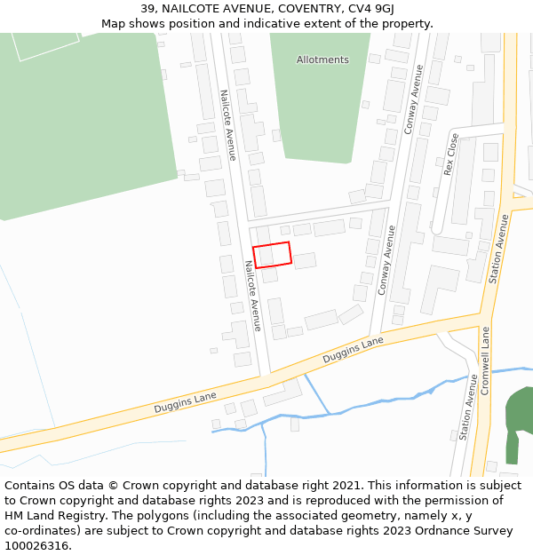 39, NAILCOTE AVENUE, COVENTRY, CV4 9GJ: Location map and indicative extent of plot