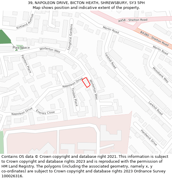 39, NAPOLEON DRIVE, BICTON HEATH, SHREWSBURY, SY3 5PH: Location map and indicative extent of plot