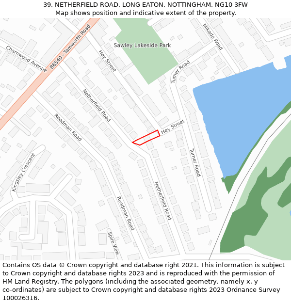 39, NETHERFIELD ROAD, LONG EATON, NOTTINGHAM, NG10 3FW: Location map and indicative extent of plot