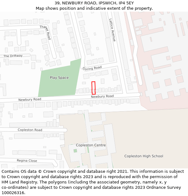 39, NEWBURY ROAD, IPSWICH, IP4 5EY: Location map and indicative extent of plot