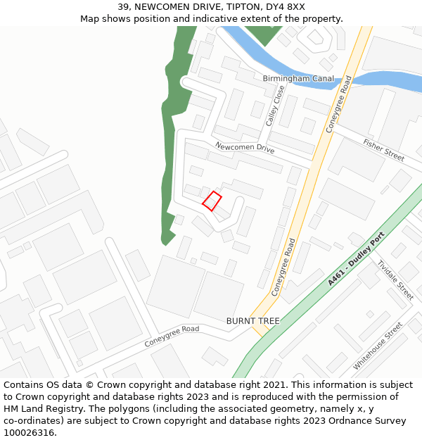 39, NEWCOMEN DRIVE, TIPTON, DY4 8XX: Location map and indicative extent of plot