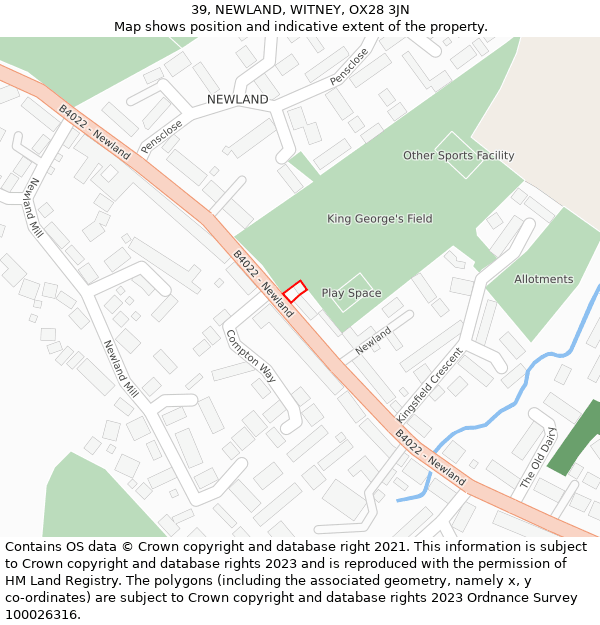 39, NEWLAND, WITNEY, OX28 3JN: Location map and indicative extent of plot