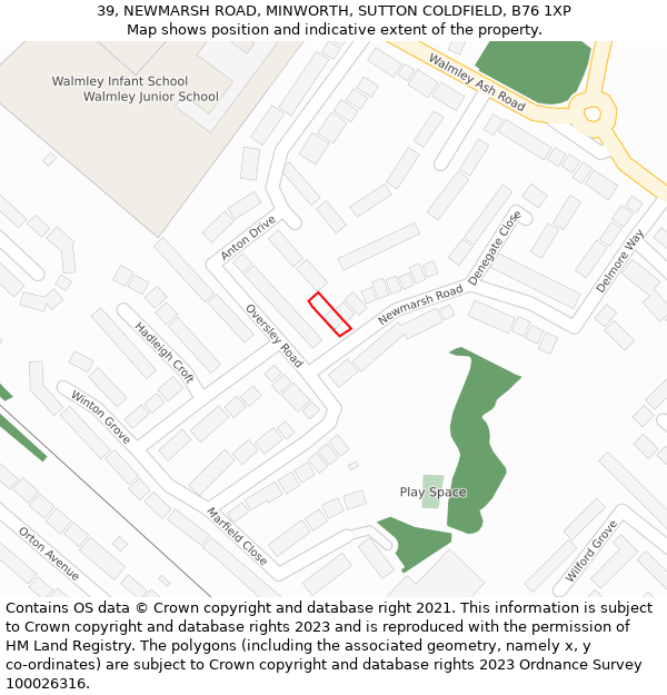 39, NEWMARSH ROAD, MINWORTH, SUTTON COLDFIELD, B76 1XP: Location map and indicative extent of plot