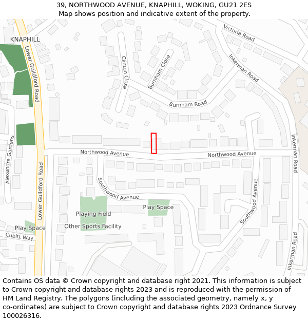 39, NORTHWOOD AVENUE, KNAPHILL, WOKING, GU21 2ES: Location map and indicative extent of plot