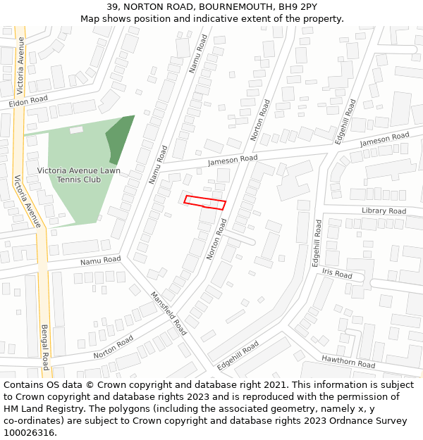39, NORTON ROAD, BOURNEMOUTH, BH9 2PY: Location map and indicative extent of plot