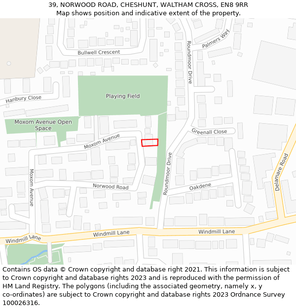 39, NORWOOD ROAD, CHESHUNT, WALTHAM CROSS, EN8 9RR: Location map and indicative extent of plot