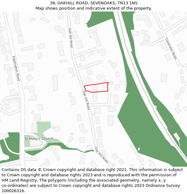 39, OAKHILL ROAD, SEVENOAKS, TN13 1NS: Location map and indicative extent of plot