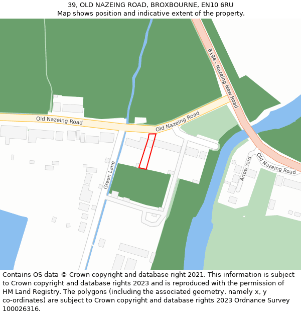 39, OLD NAZEING ROAD, BROXBOURNE, EN10 6RU: Location map and indicative extent of plot