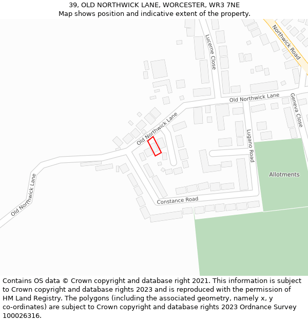 39, OLD NORTHWICK LANE, WORCESTER, WR3 7NE: Location map and indicative extent of plot
